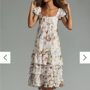 Anthropologie Cream Floral Midi Dress